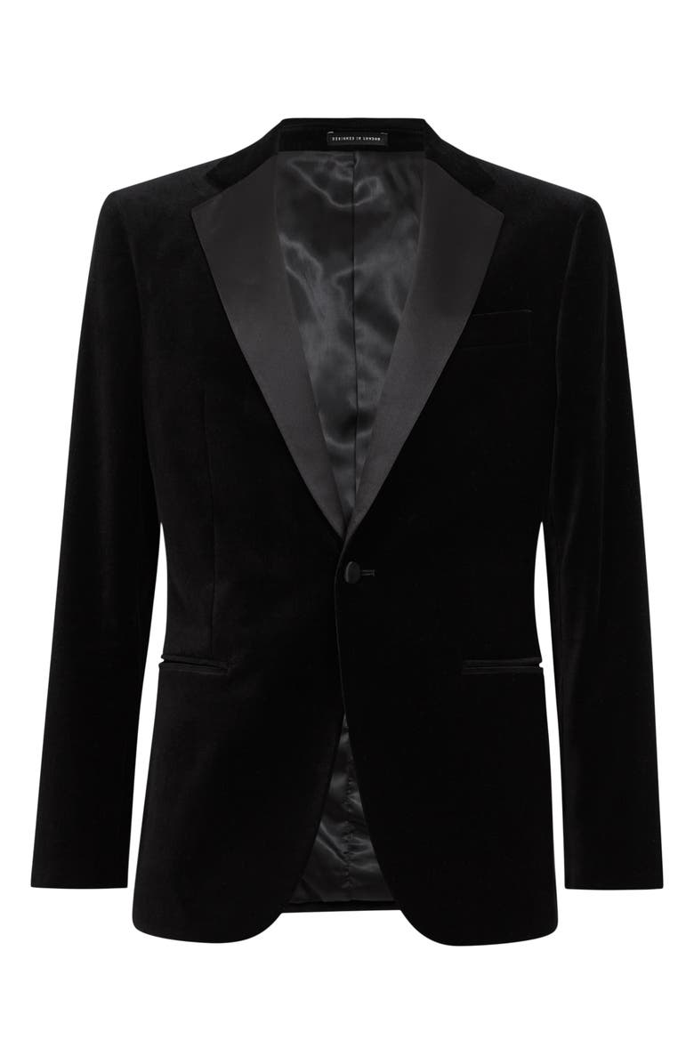 Reiss Ace Black Cotton Stretch Velvet Dinner Jacket, Alternate, color, Black
