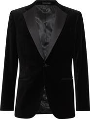 Reiss Ace Black Cotton Stretch Velvet Dinner Jacket