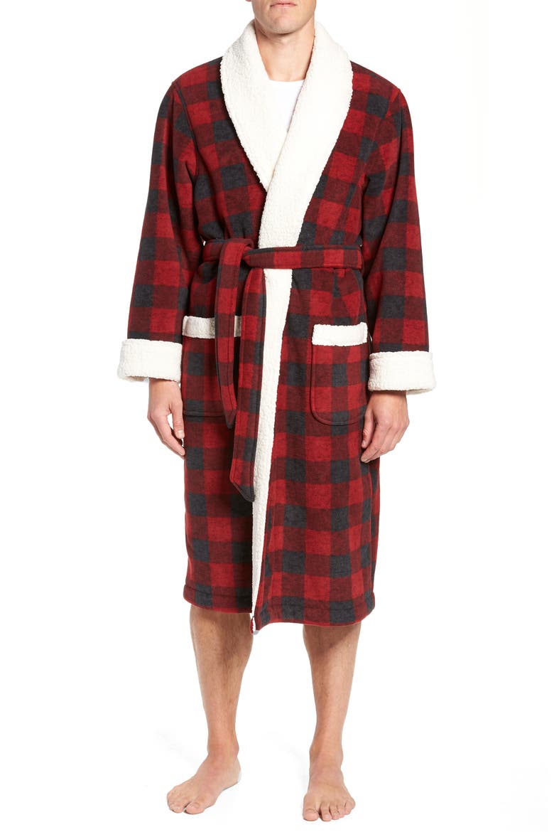 Plaid Fleece Robe with Faux Shearling Lining, Main, color, RED RIO- BLACK BUFFALO