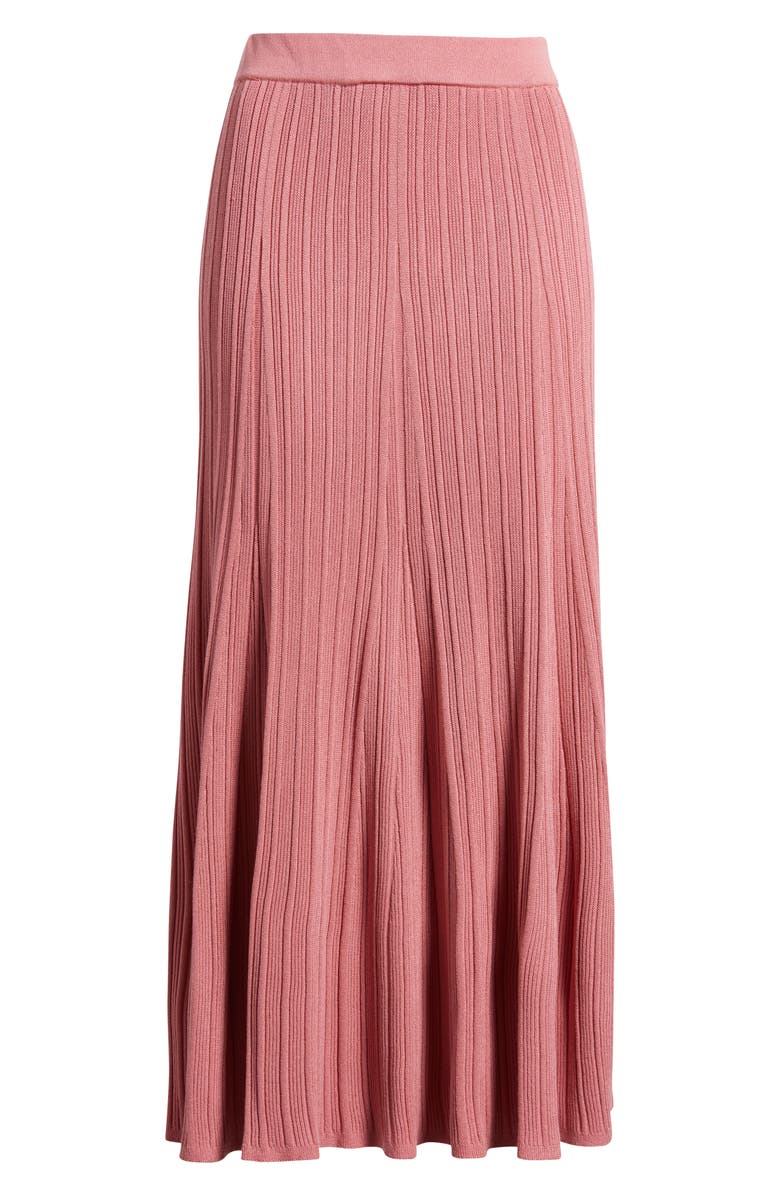Misook Rib Flare Midi Skirt, Alternate, color, Honey Suckle