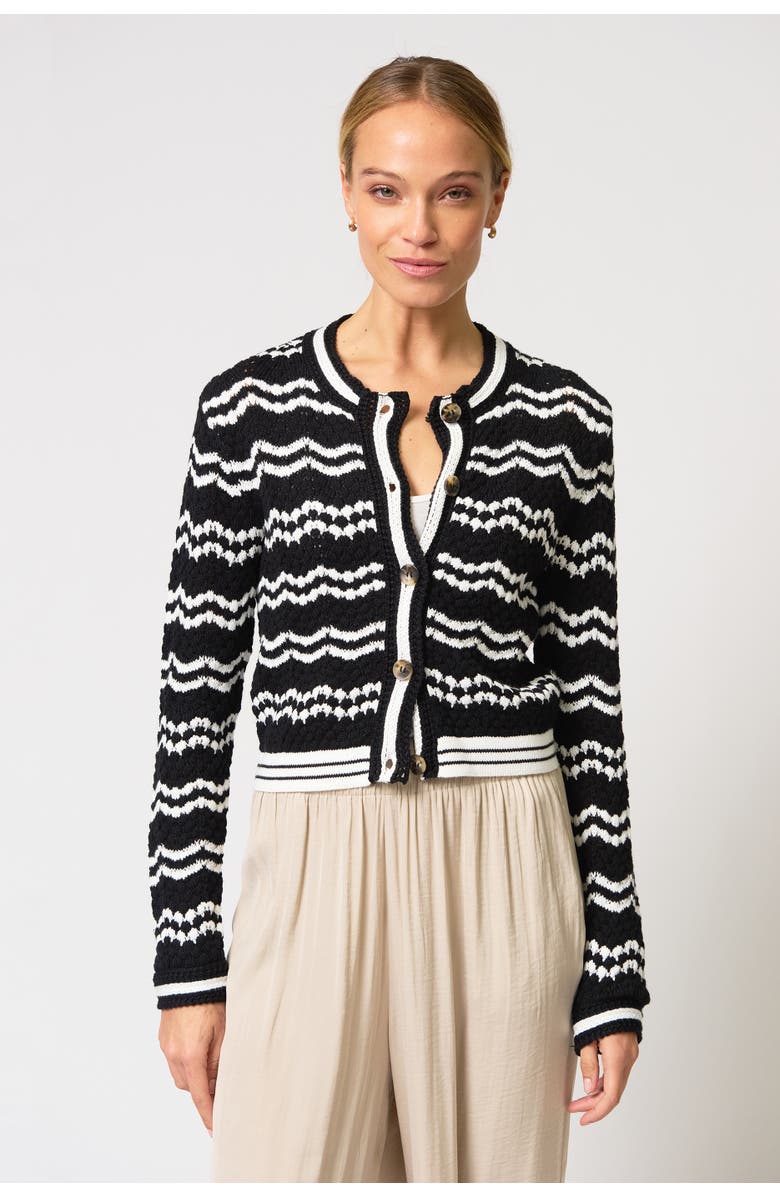 Central Park West Francie Novelty Crochet Cardi, Main, color, Black/White