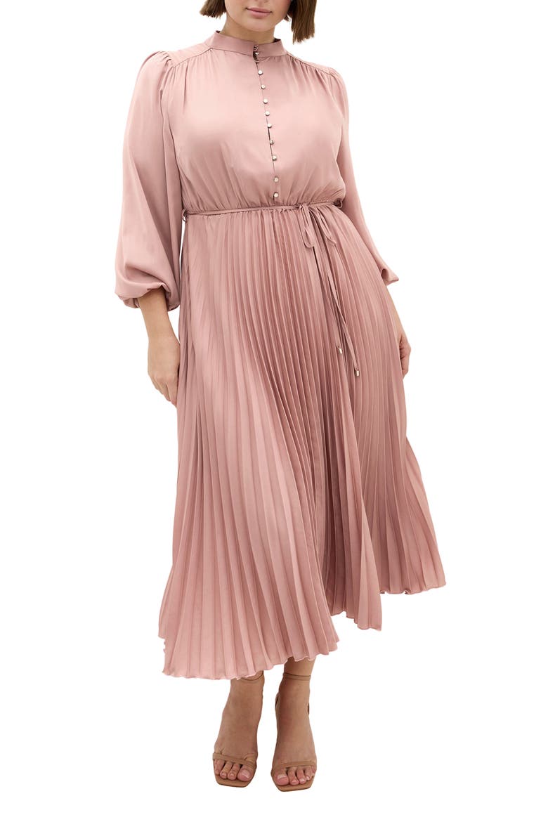 Haley Pleated Long Sleeve Midi Dress, Main, color, DUSTY PINK