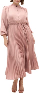 City Chic Haley Pleated Long Sleeve Midi Dress