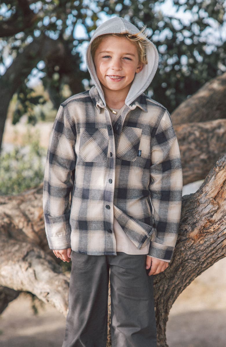 Feather 4 Arrow Kids' Upland Plaid Hooded Button-Up Flannel Shirt, Alternate, color, Black