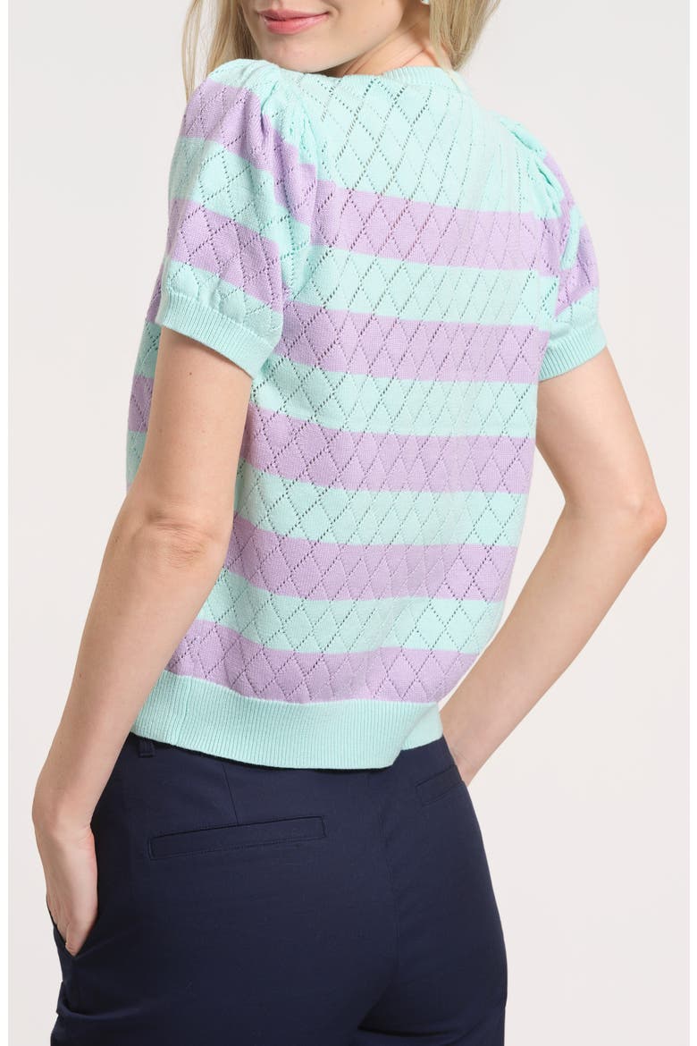 Pointelle Puff Sleeve Sweater, Alternate, color, BLUE/ LILAC