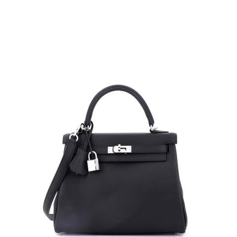 Kelly Handbag Black Swift with Palladium Hardware 25