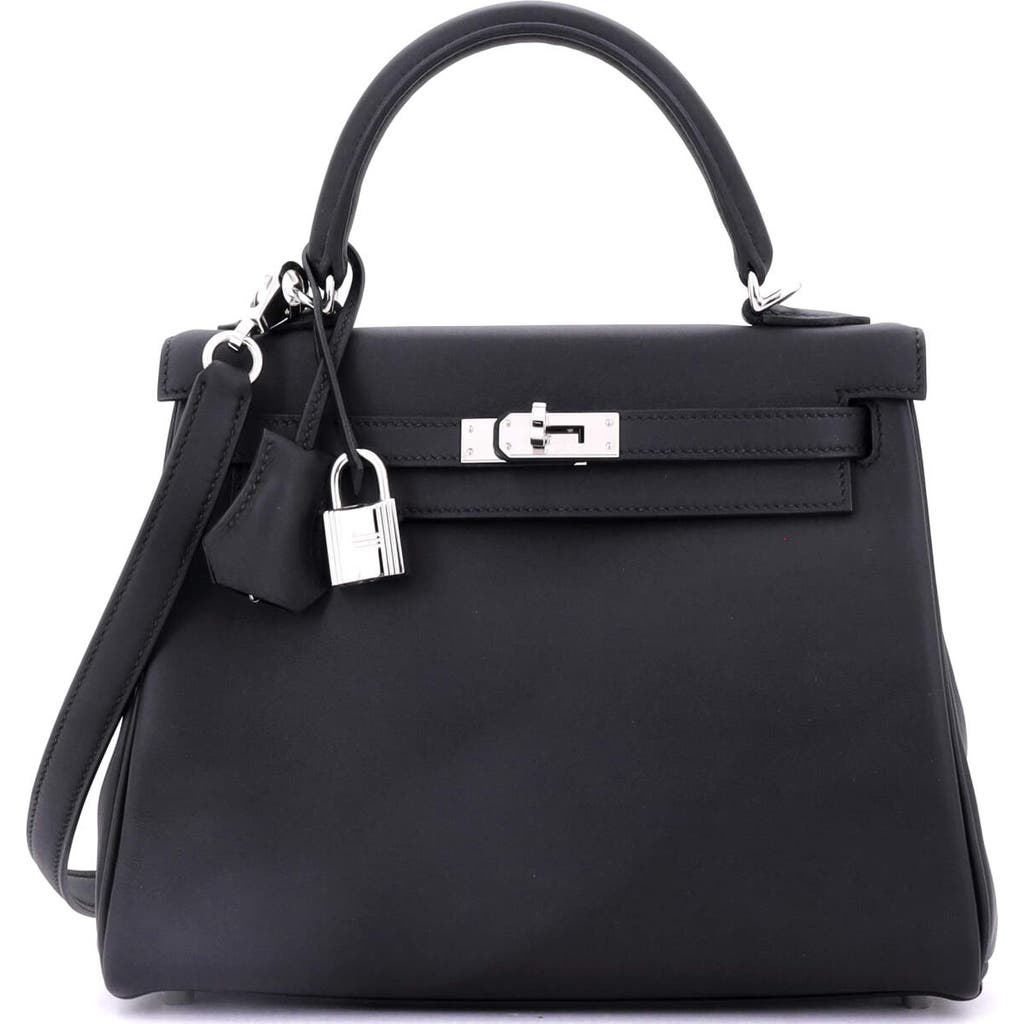 Pre-owned Hermes Hermes Kelly Handbag Black Swift With Palladium Hardware 25 In Black