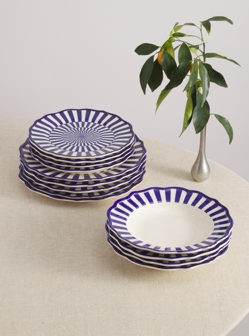 Maison Madison Home Riviera 12 Piece Set With Pasta Bowl In Blue/geometric
