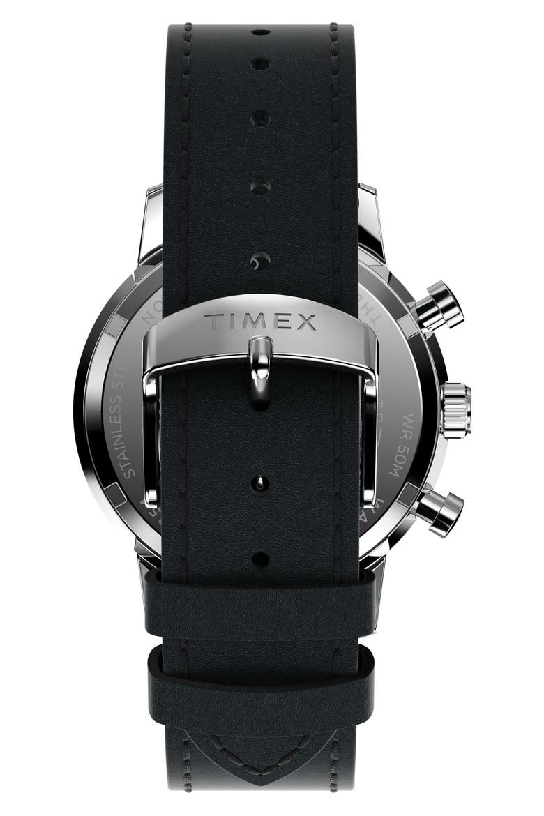 Marlin Chronograph Leather Strap Watch, 40mm, Alternate, color, STAINLESS STEEL