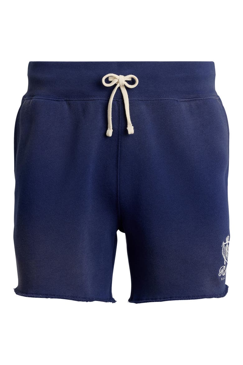 Relaxed Fit Embroidered Fleece Shorts, Alternate, color, DARK COBALT