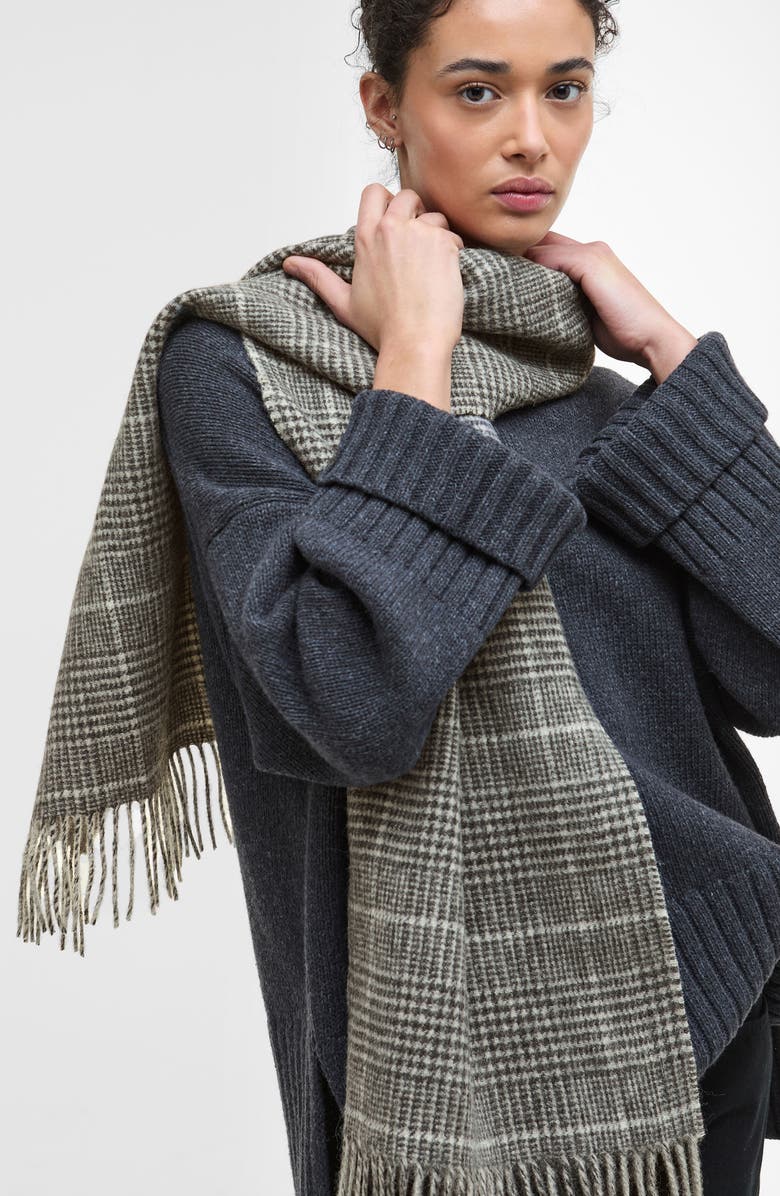 Barbour Noelle Check Wool Scarf, Alternate, color, Monochrome