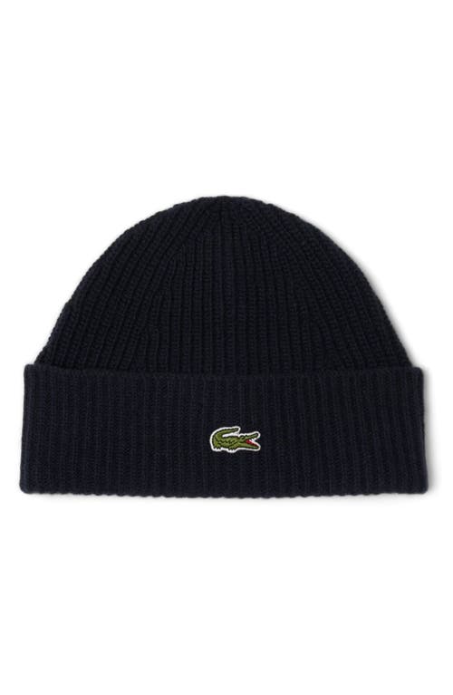 Lacoste Classic Wool Beanie In Blue
