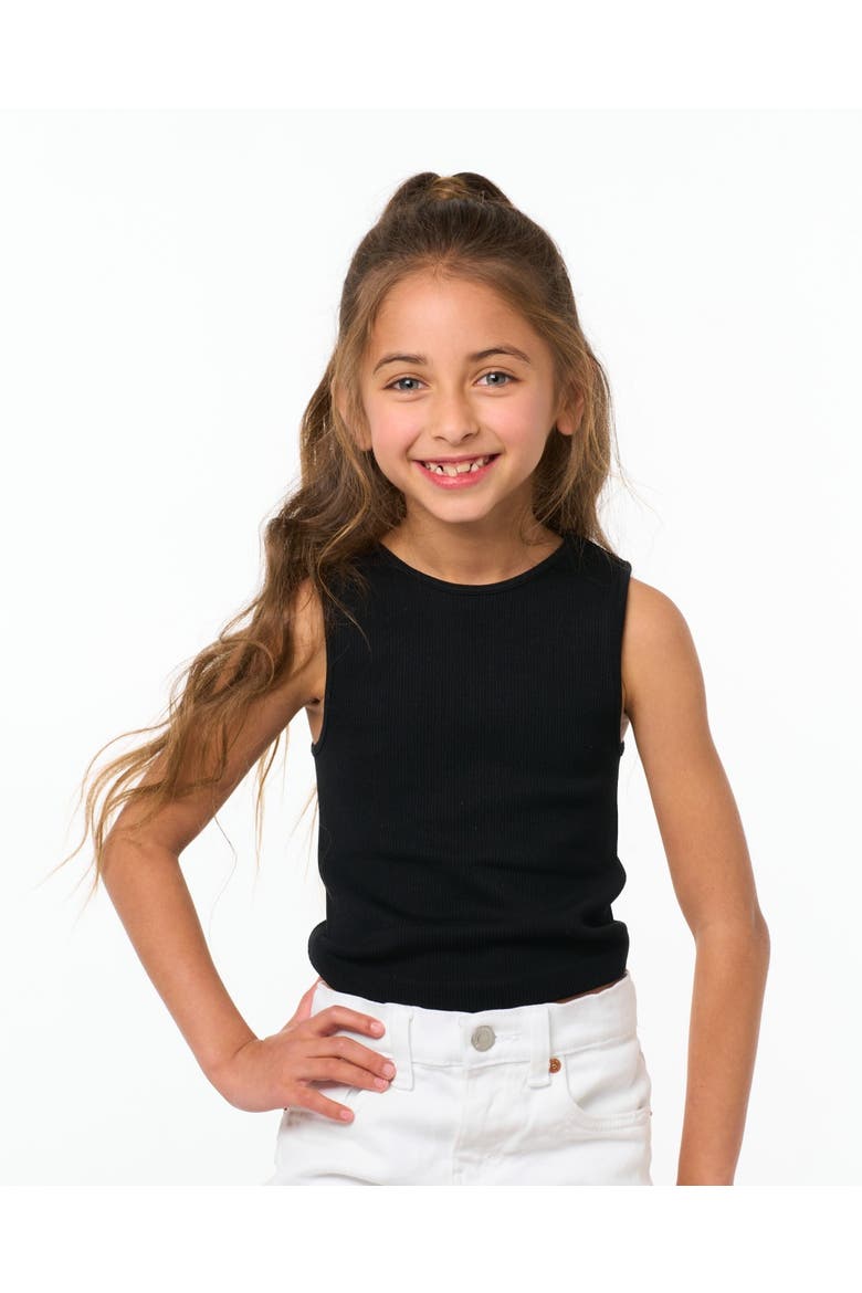 Littles ribbed crop sport tank top, Alternate, color, Black
