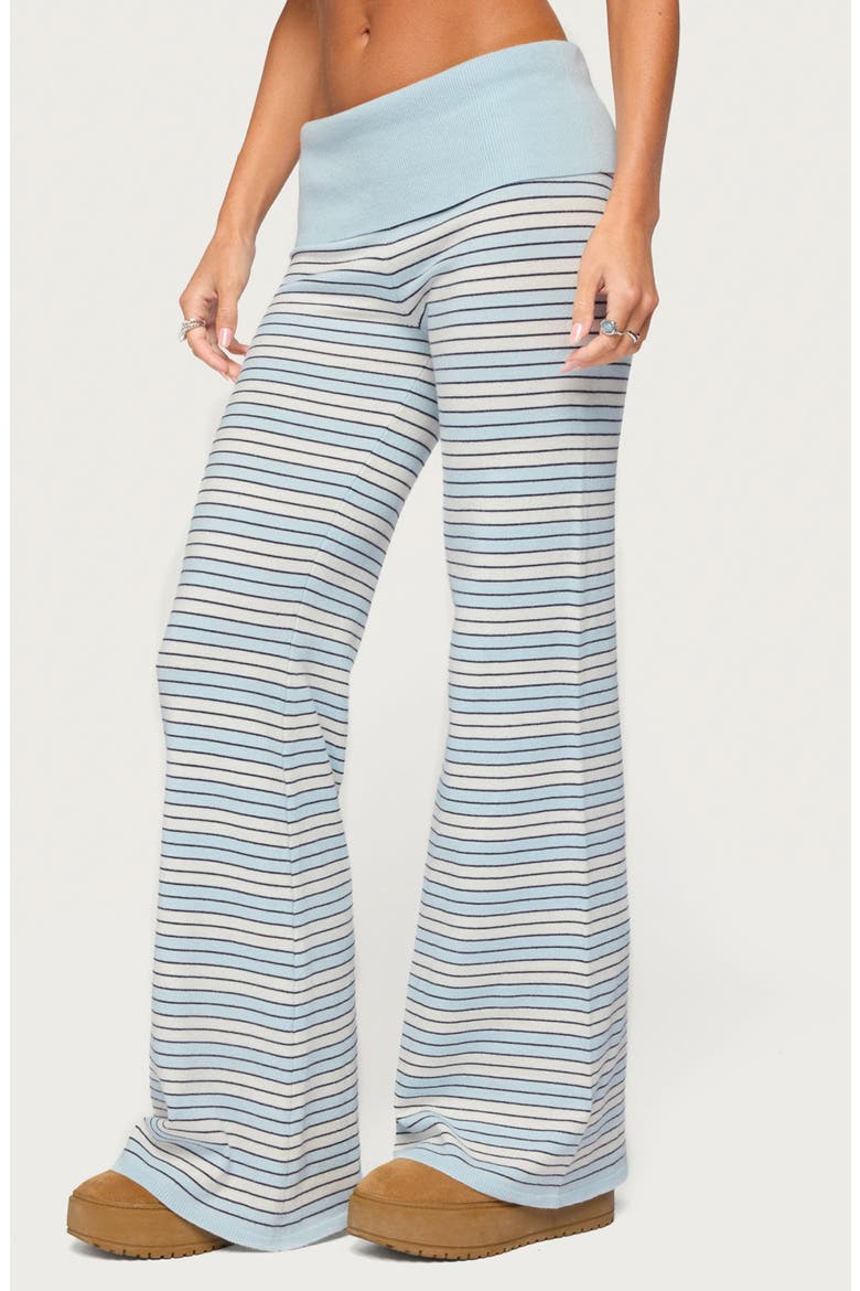 Jadie Foldover Striped Knit Pants, Alternate, color, LIGHT-BLUE-AND-CREAM