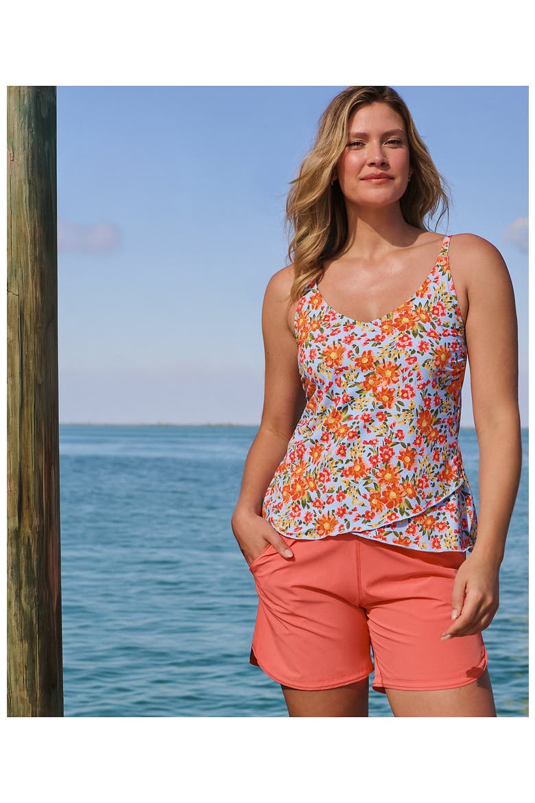 DD-Cup Tulip Hem Tankini Top, Alternate, color, Blue Springside Floral