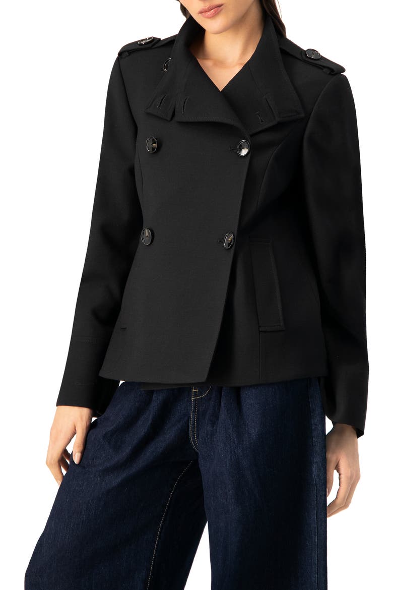 High Neck Military Style Coat, Main, color, Black