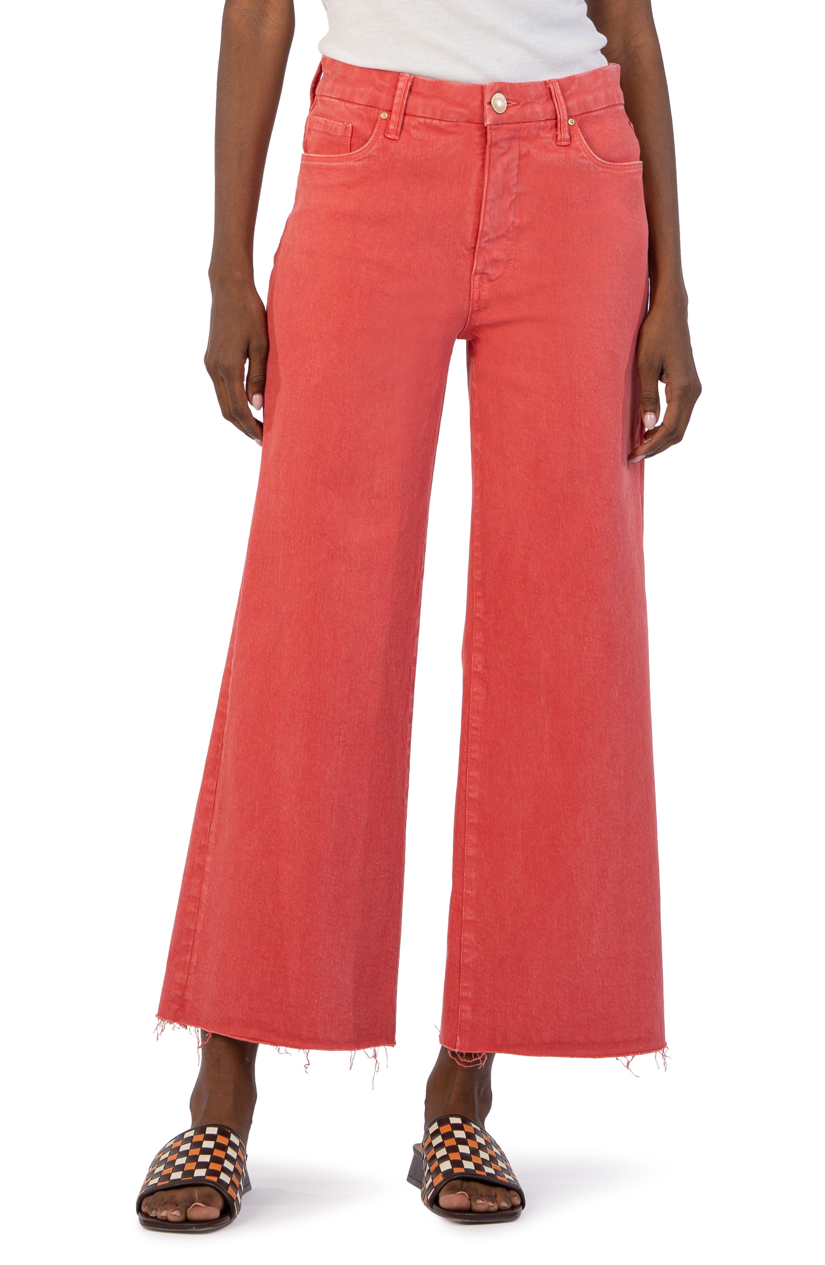Meg Fab Ab Raw Hem High Waist Ankle Wide Leg Jeans