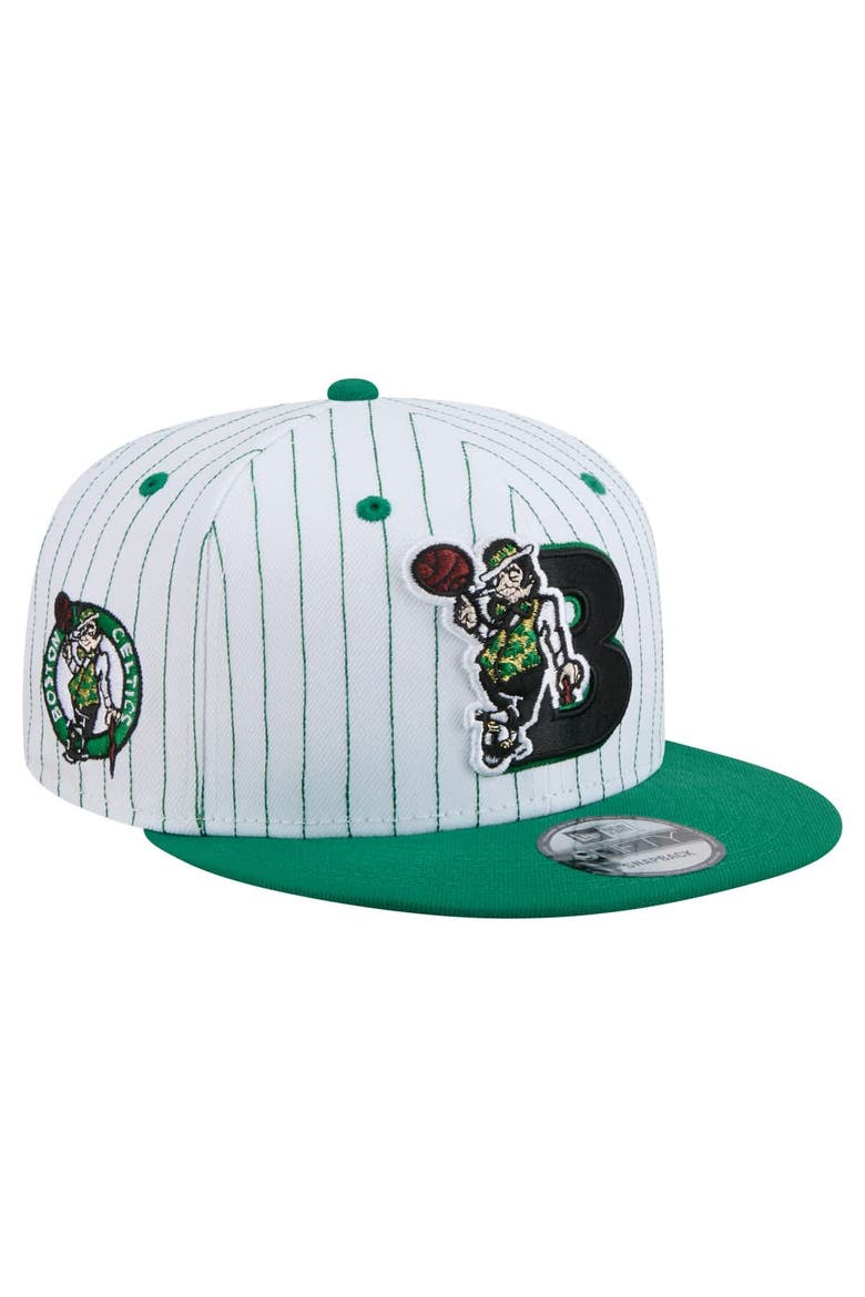 Men's New Era  White Boston Celtics Deceptor Pinstripe 9FIFTY Snapback Hat, Main, color, White