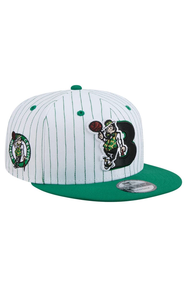 New Era Men's New Era  White Boston Celtics Deceptor Pinstripe 9FIFTY Snapback Hat, Main, color, White
