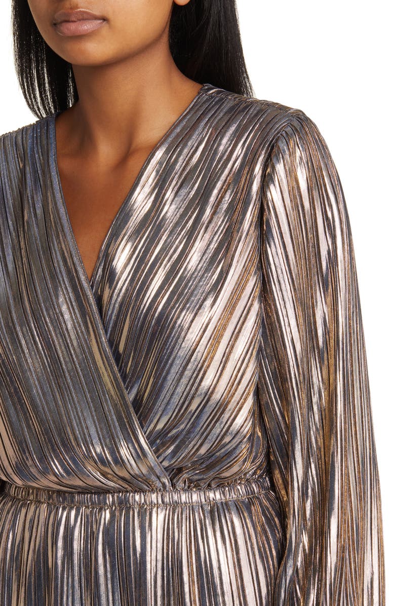 Maggy London Metallic Pleated Long Sleeve Cocktail Dress, Alternate, color,