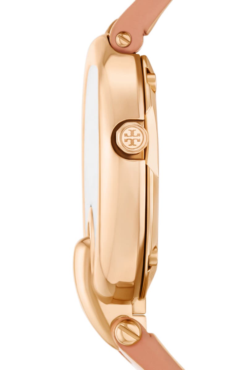 Tory Burch The Small Pierced Leather Strap Watch, 30mm, Alternate, color, Rose Gold