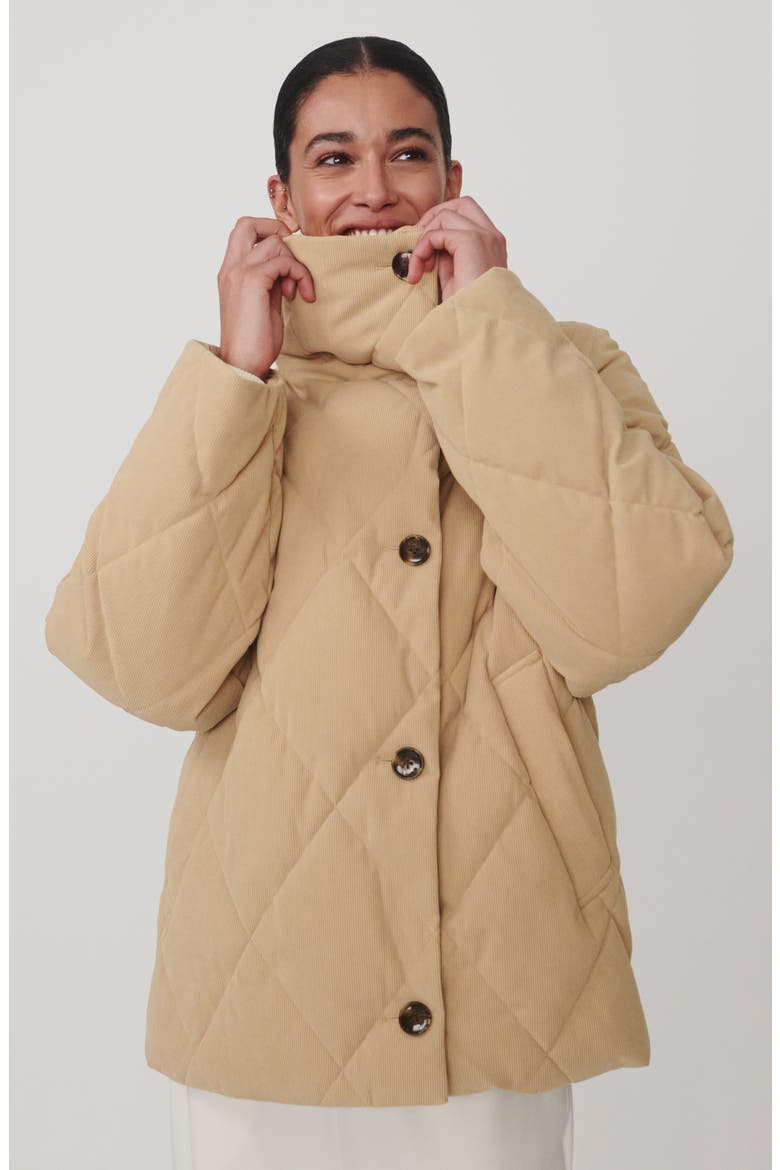 Evren Short Quilted Coat, Alternate, color, LIGHT TAUPE
