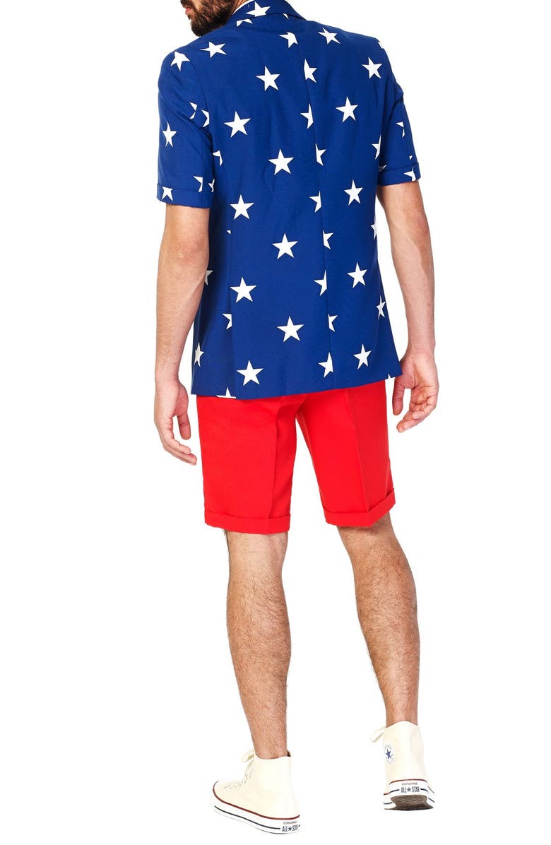 OppoSuits Summer Stars & Stripes' Trim Fit Short Suit with Tie, Alternate, color,