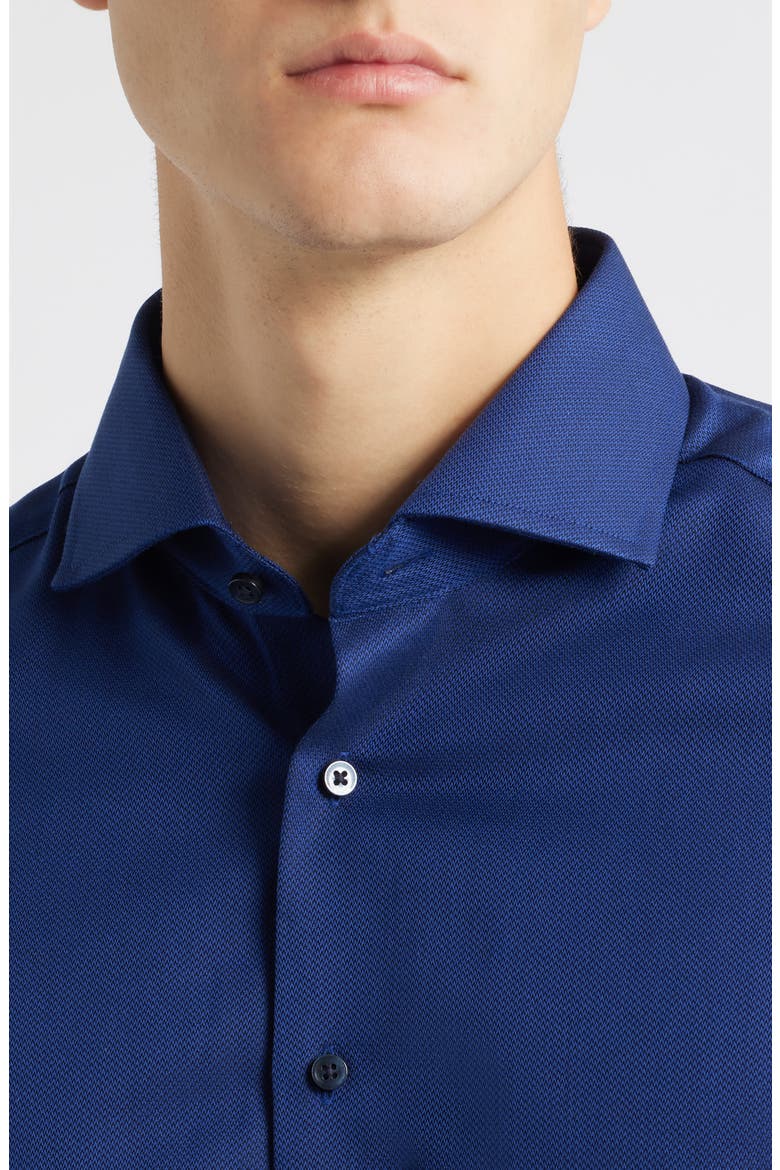 Slim Fit Solid Non-Iron Cotton Dobby Dress Shirt, Alternate, color, NAVY