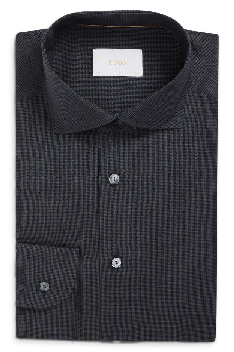 Slim Fit Houndstooth Wool Dress Shirt, Alternate, color, NAVY