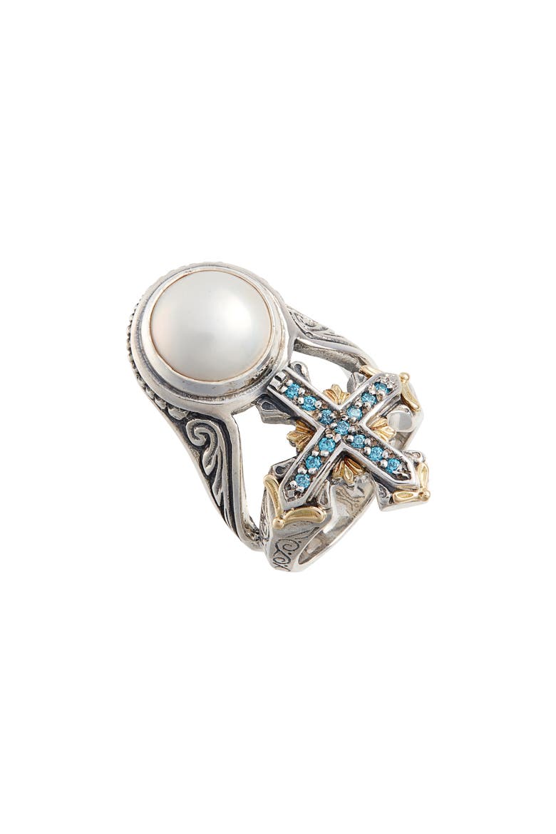 Thalia Blue Cross Pearl Ring, Main, color, SILVER/ PEARL