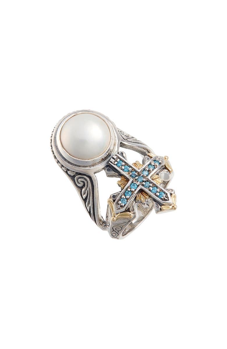 Konstantino Thalia Blue Cross Pearl Ring, Main, color, 