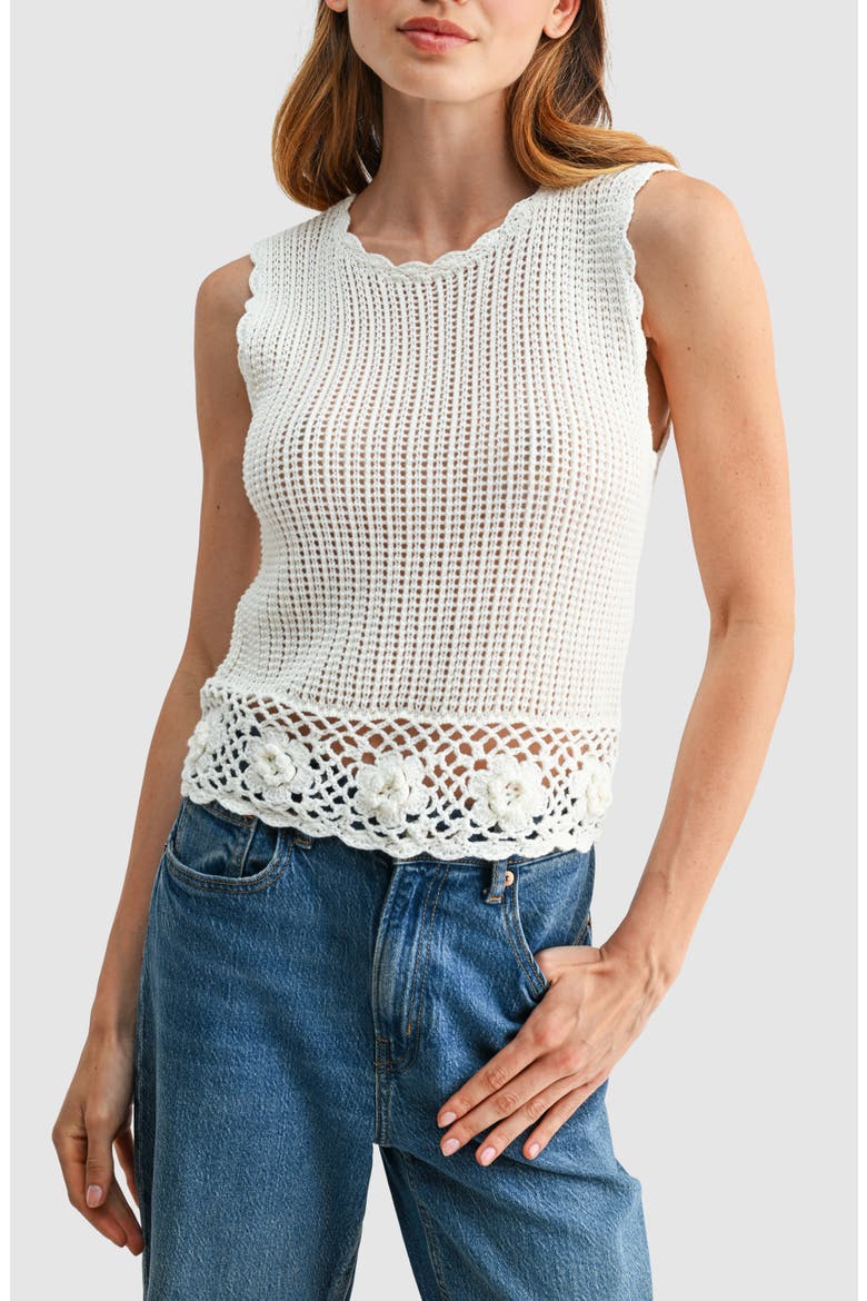 3D Flower Hem Open Stitch Tank, Main, color, IVORY