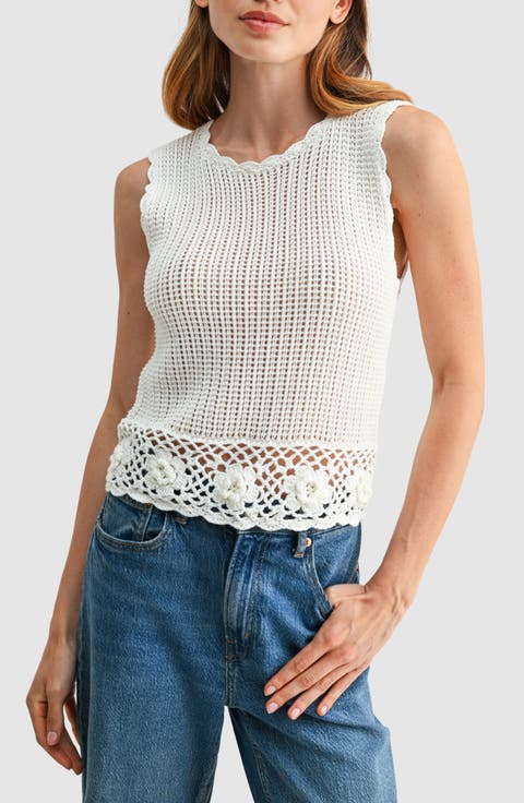 3D Flower Hem Open Stitch Tank