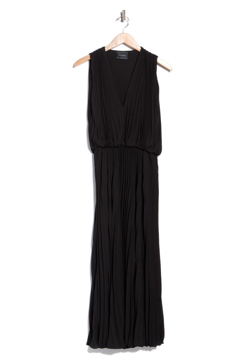 Pleated Sleeveless V-Neck Maxi Dress, Main, color, BLACK