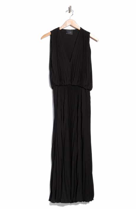 Pleated Sleeveless V-Neck Maxi Dress