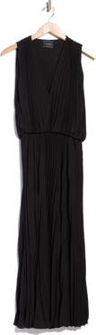 Longchamp Pleated Sleeveless V-Neck Maxi Dress