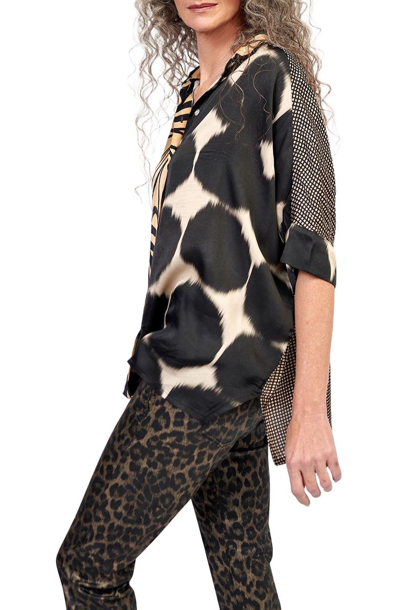 Alembika Serene mixed print button-up shirt, Alternate, color, 