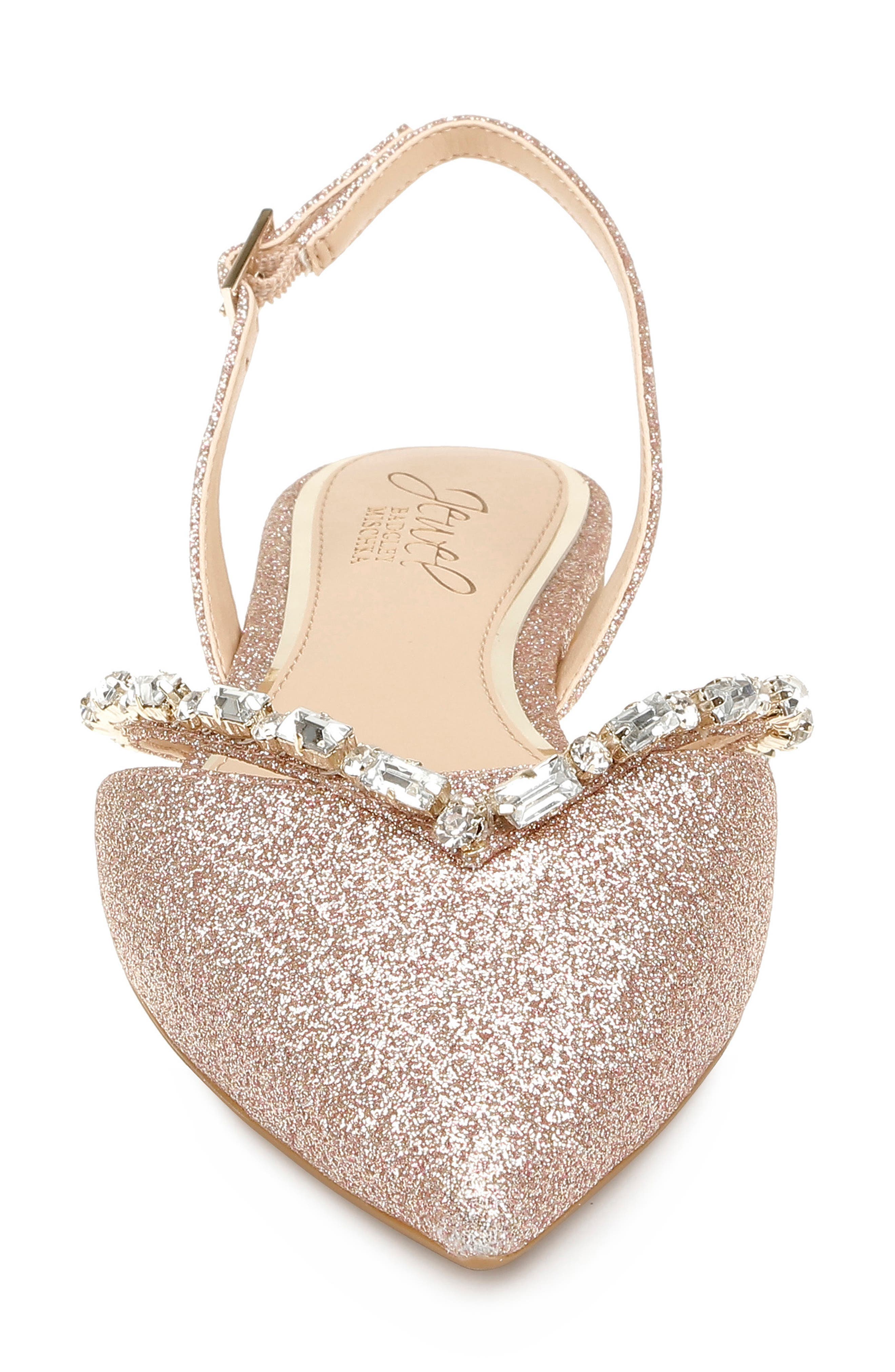 Jewel Badgley Mischka Camden Pointed Toe Slingback Flat, Alternate, color, Rose Gold