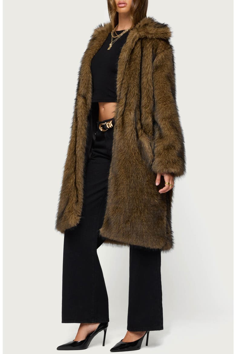 Saphira Oversize Faux Fur Coat, Alternate, color, BROWN