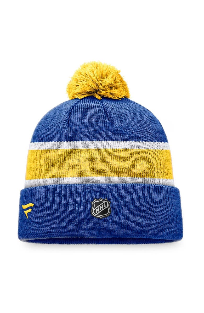 FANATICS Men's Fanatics Branded Royal/Gold Buffalo Sabres Breakaway Cuffed Knit Hat with Pom, Alternate, color,