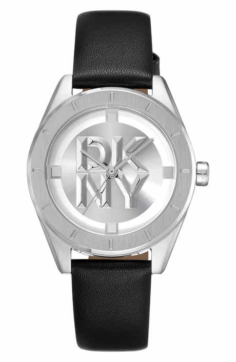 Three Hand Quartz Leather Strap Watch, 34mm