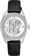 DKNY Three Hand Quartz Leather Strap Watch, 34mm