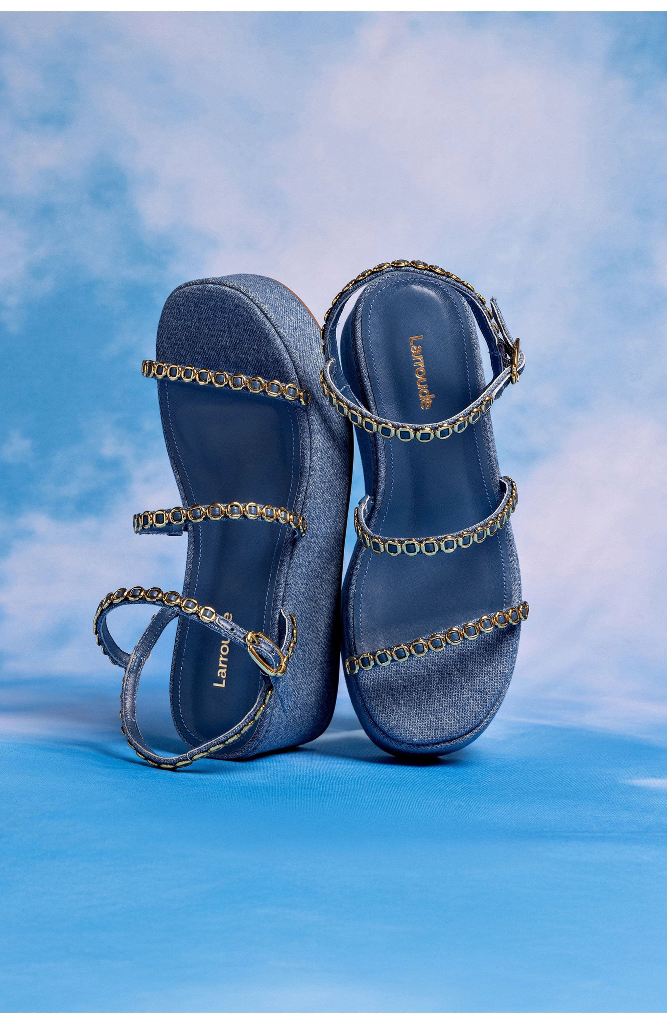 Larroudé Gio Milanina Flatform Sandal, Alternate, color, Blue