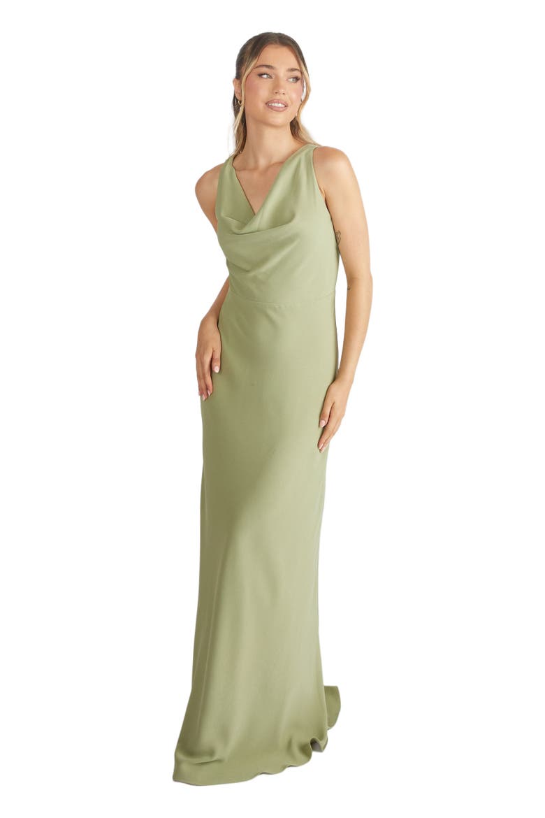Cowl Front Crepe Bridesmaid Dress, Main, color, Sage