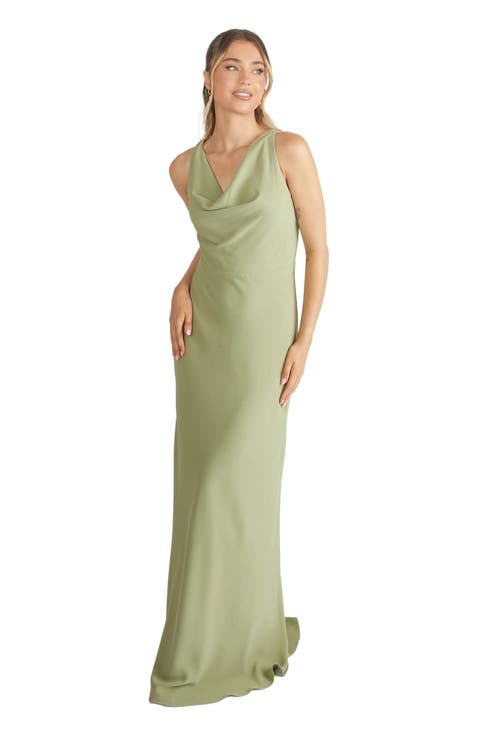 Cowl Front Crepe Bridesmaid Dress