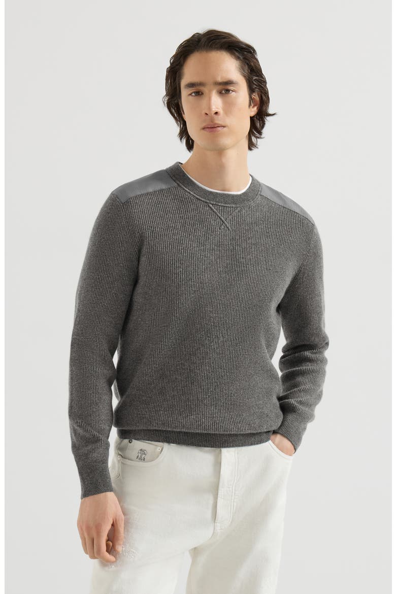 Cashmere ribbed sweater with cotton inserts, Main, color, Lead