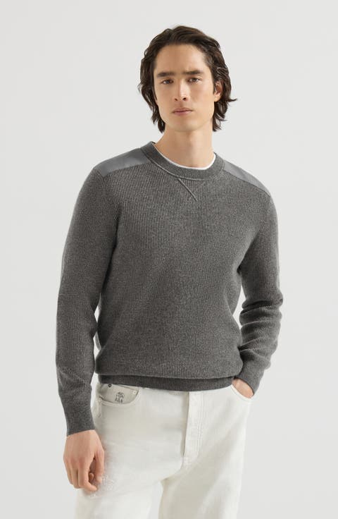 Cashmere ribbed sweater with cotton inserts