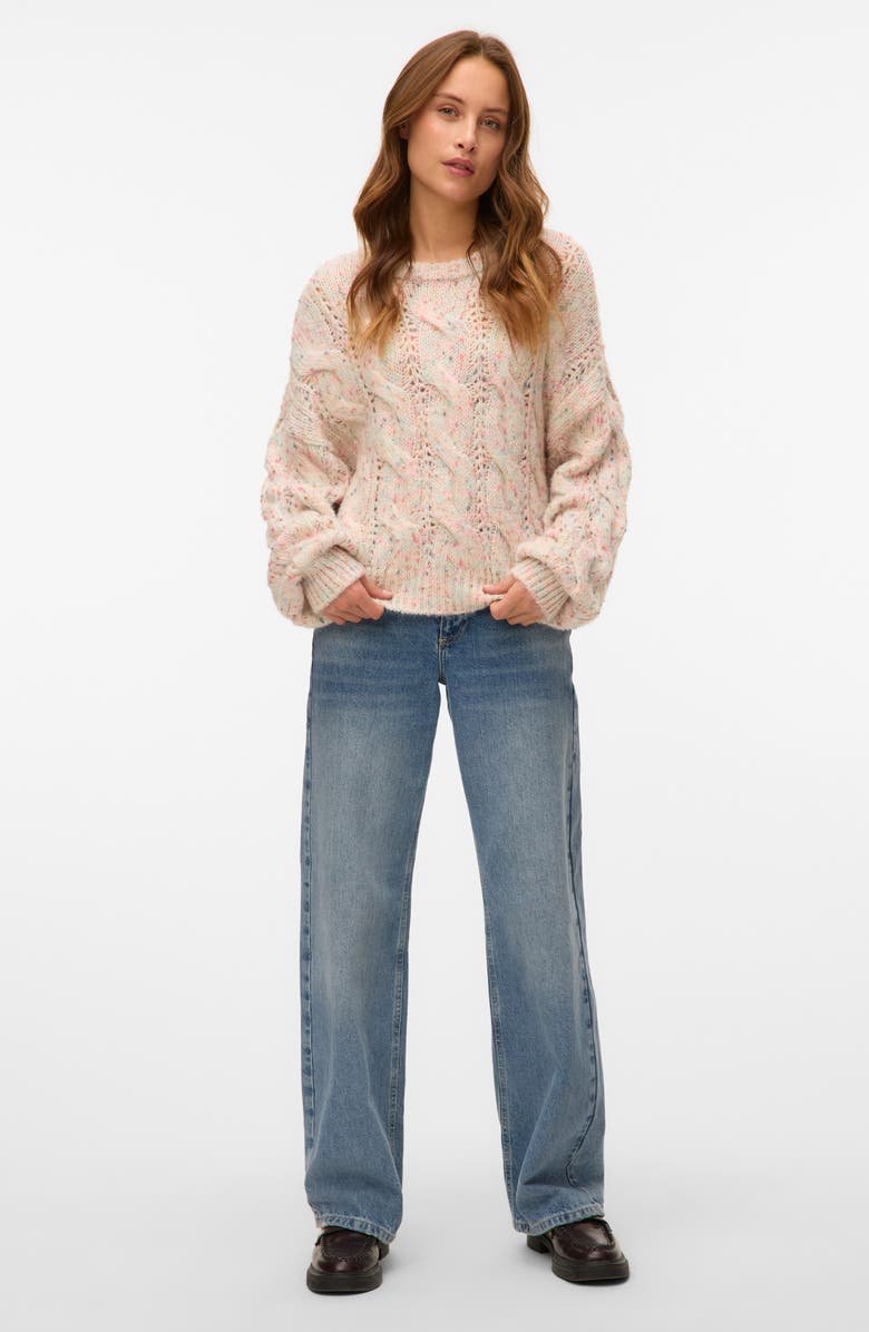 VERO MODA Zena Nep Cable Sweater, Alternate, color, Birch Detail Combo