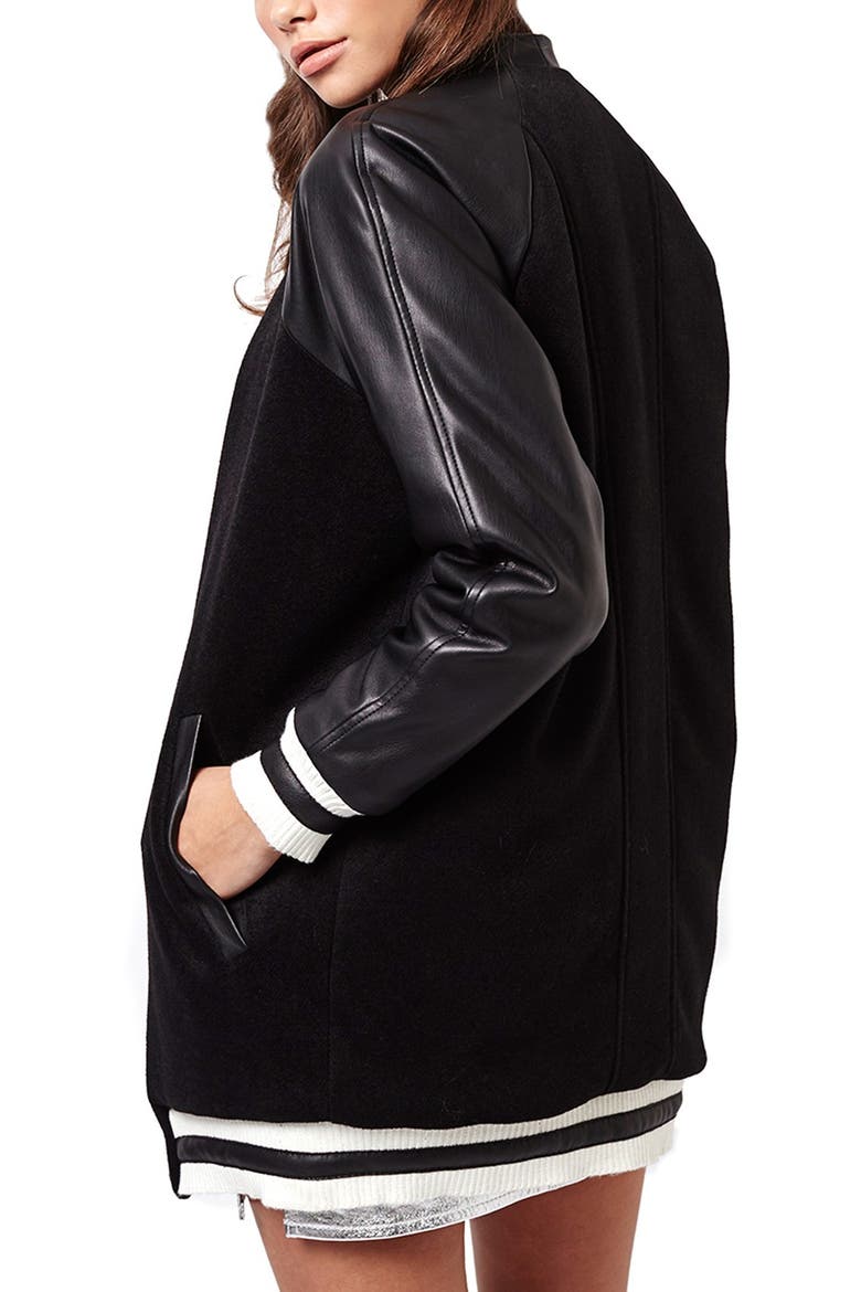 KENDALL + KYLIE at Topshop Longline Bomber, Alternate, color, BLACK