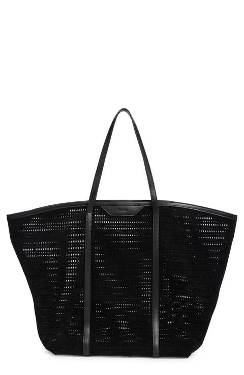 Flared Perforated Faux Leather Tote